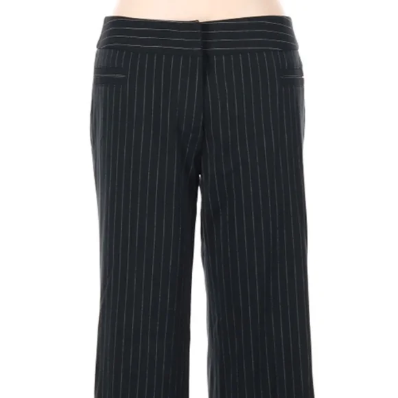 Oleg Cassini Dress Pants Size 8 Mid Rise Navy Blue White Pinstripes Pockets - Picture 3 of 7